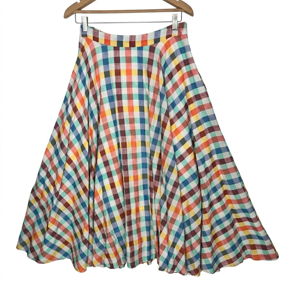 Anthropologie Multicolor Gingham Circle Skirt